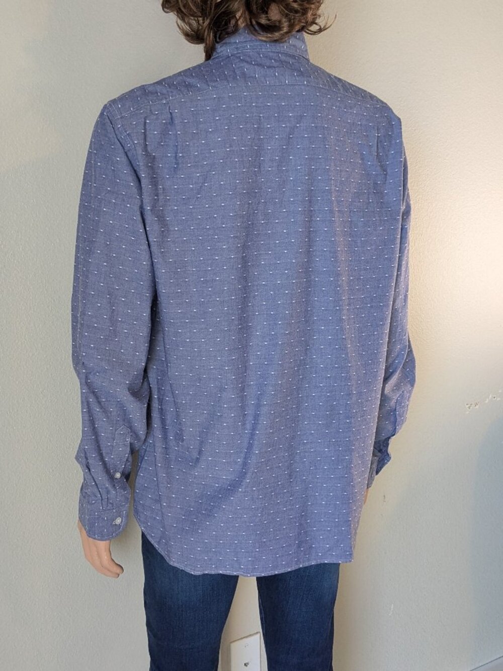 J. Crew Shirt Men's Size XL Blue White Button-up Slim Fit Long Sleeve Dotted - Picture 7 of 14